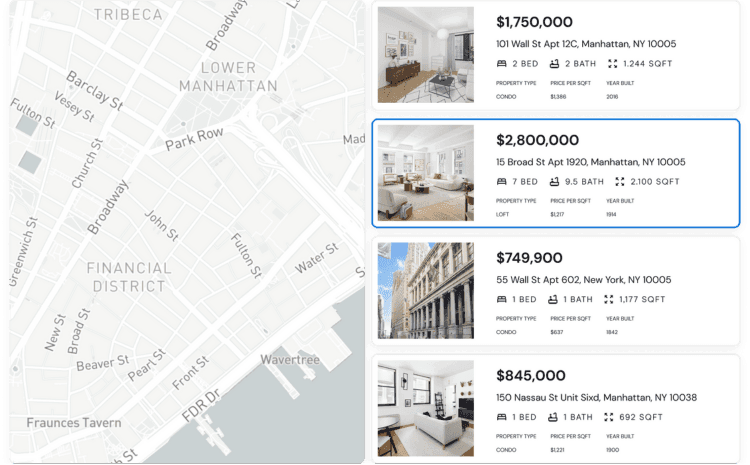User selecting a property